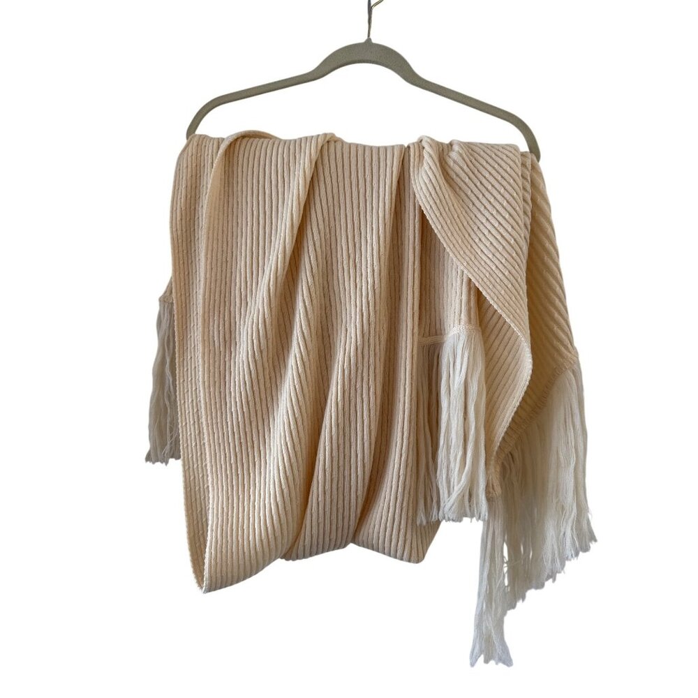 Vintage Mondi Pure New Wool Fringe Scarf Thick Luxurious Old Money Cream